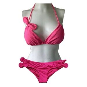 Authentic Juicy Couture Y2K Pink Barbiecore Tie Back Two Piece Padded Bikini S/M